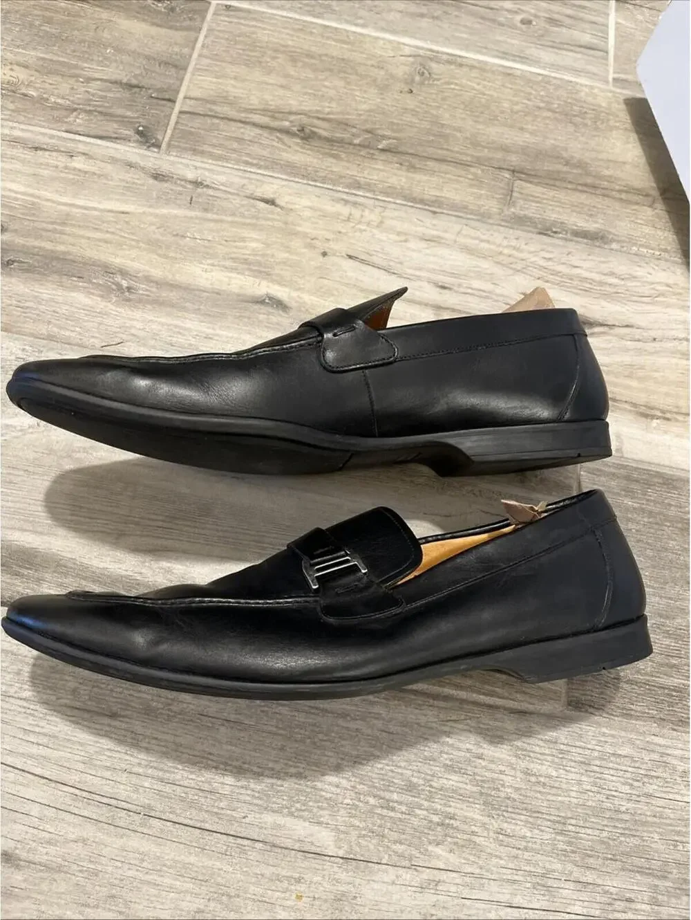 MAGNANNI LINO MENS BUCKLE STRAP BLACK LEATHER LOAFERS SIZE 9M MADE IN SPAIN VGC